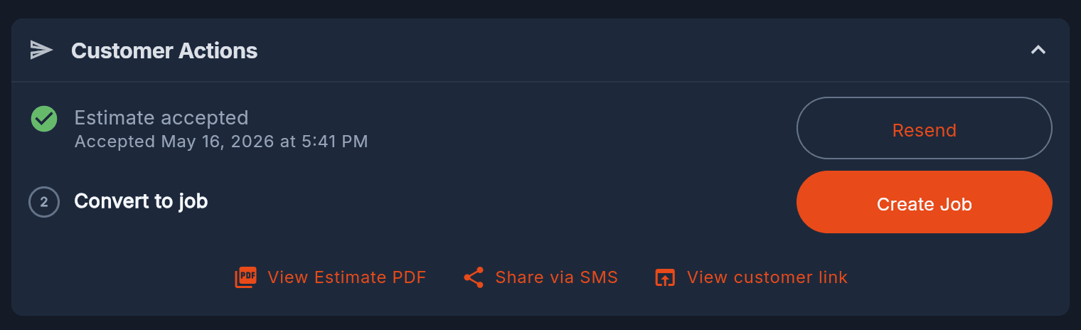 Estimate accepted, converting to a job in Sparkee